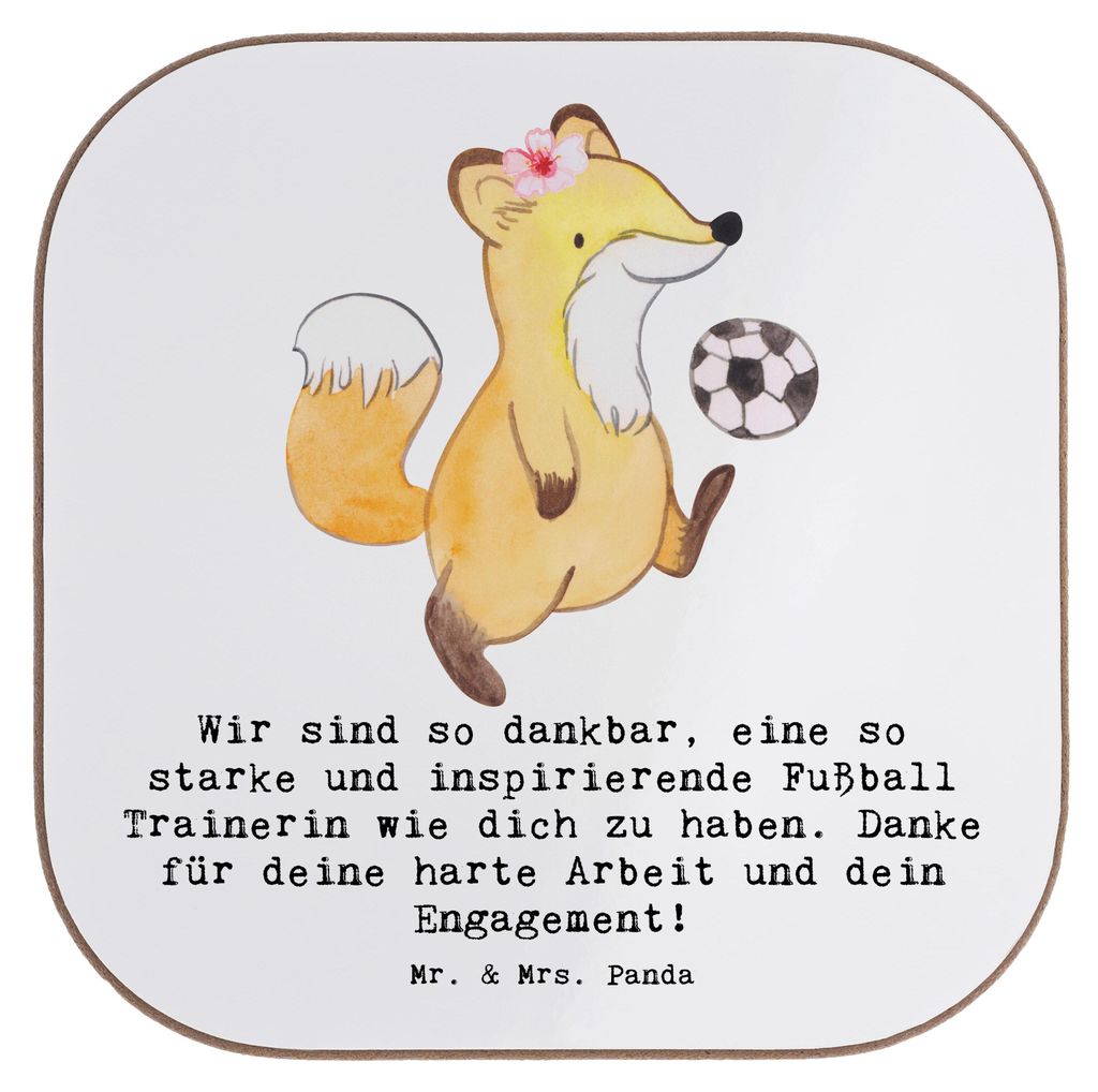Mr. & Mrs. Panda Tischuntersetzer Fußball Trainerin Dankbarkeit - Weiß - Geschenk, Coaster, Spiele, Engagement, gläseruntersetzer, Untersetzer G...