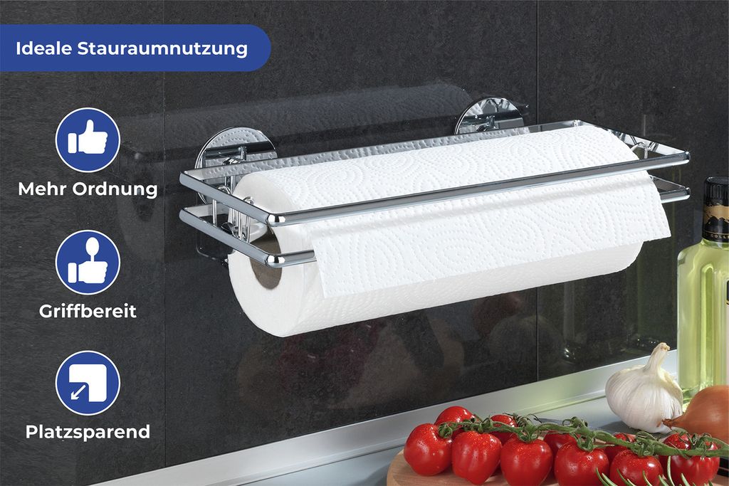 WENKO Küchen Rollen Halter STYLE Wand Papier Aufbewahrung