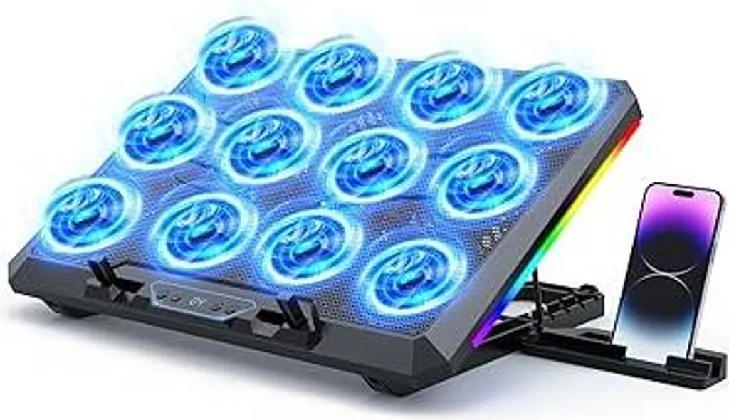 Base Raffreddamento Laptop Gaming 12 Ventole LCD | Supporto Notebook 17.3 - 1