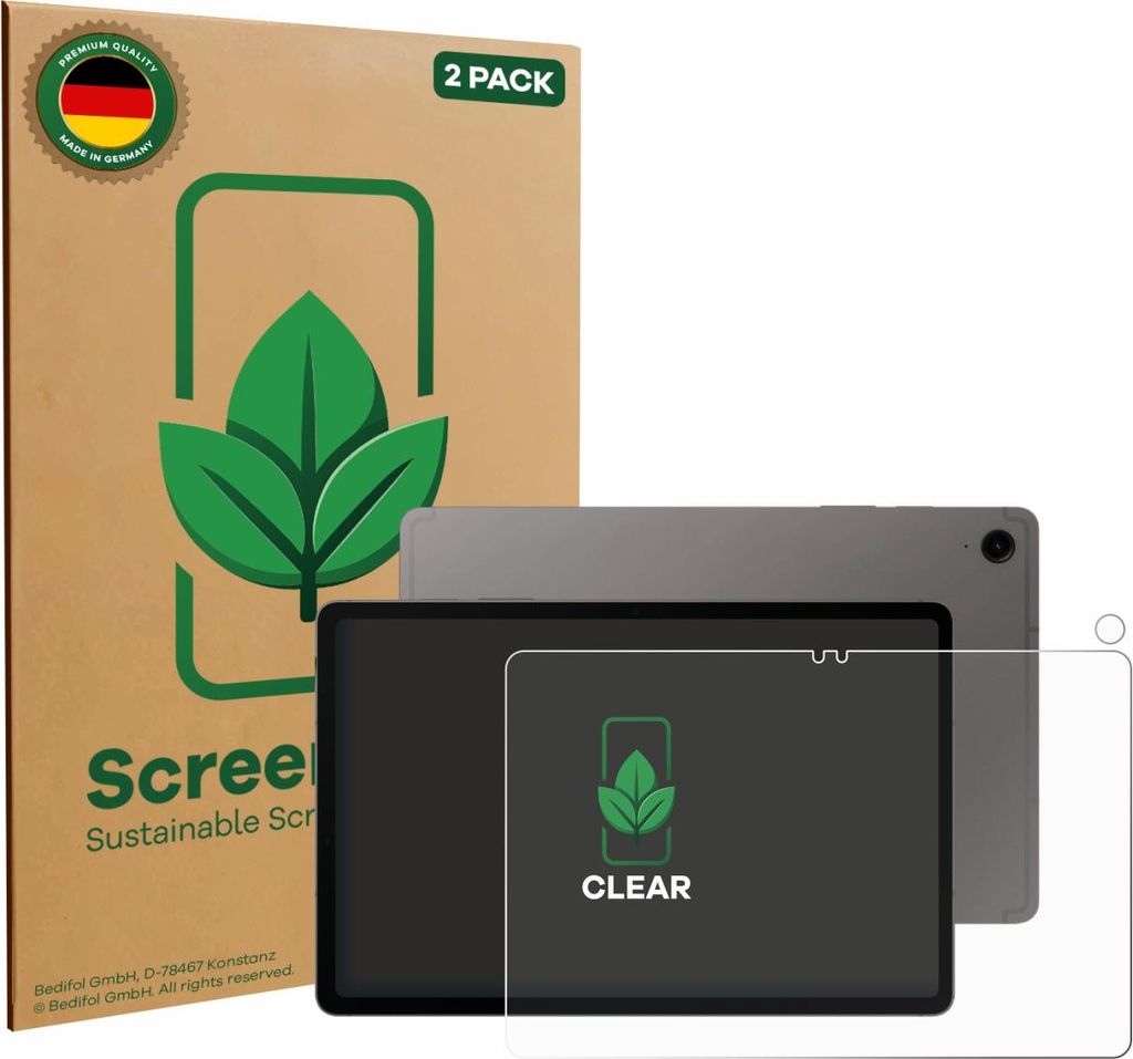2x ScreenLeaf Schutzfolie für Samsung Galaxy Tab S9 FE (Display+Kamera) nachhaltiger Displayschutz Display Schutz Folie Klar Transparent