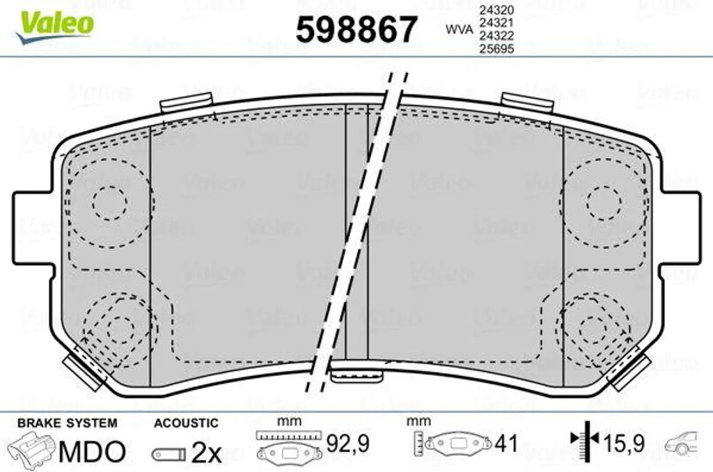 Valeo 598867 Plaquettes de frein arrière OE 583021GA00 pour Sportage