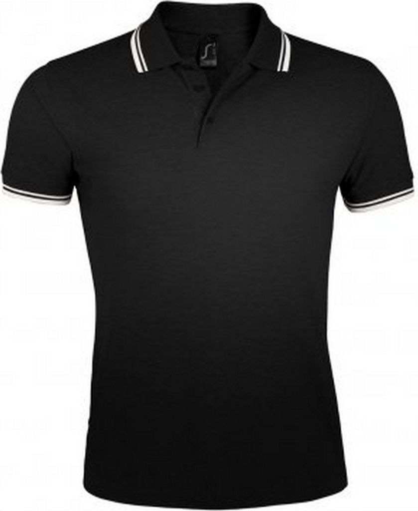 SOLS Herren Pasadena Tipped Kurzarm Pique Polo PC2431 (S) (Schwarz/Weiß)