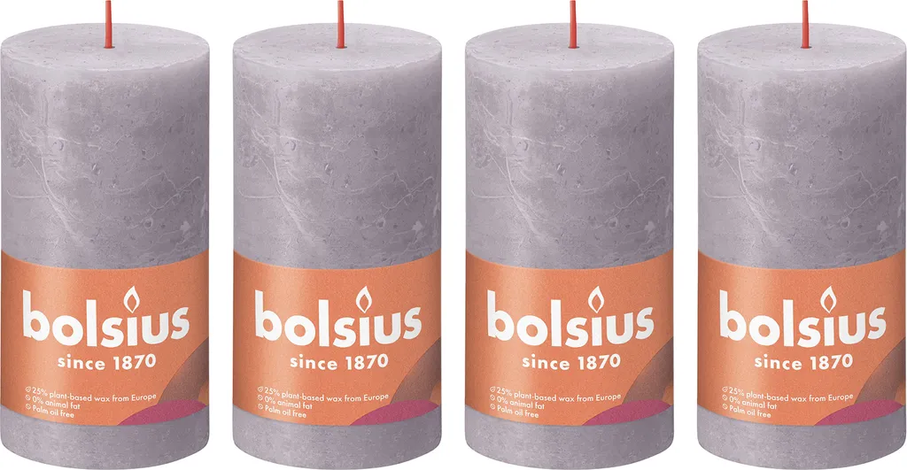 set di 4 candele a colonna - Altezza 13 cm - Diametro 6,8 cm - Rustico - Lavanda ghiacciata