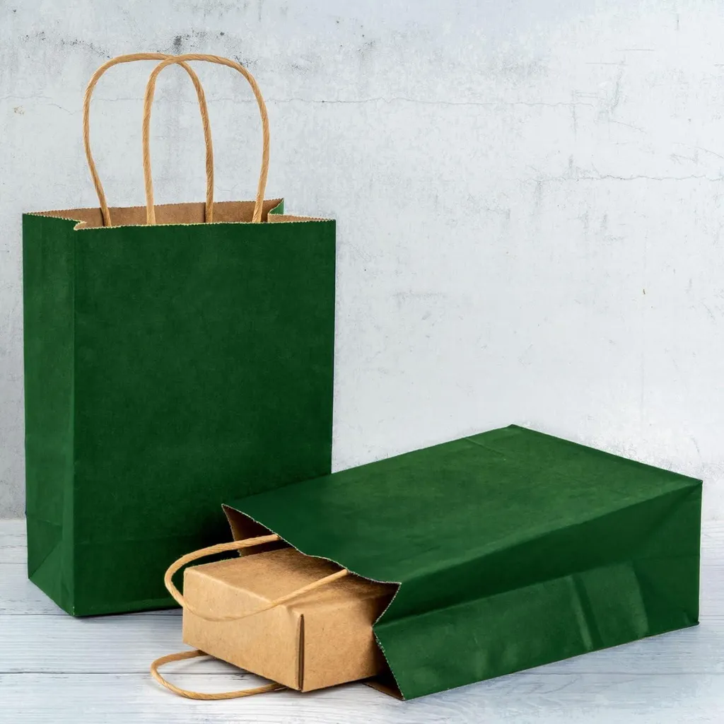 Sacs Cadeaux Verts 15x8x21 cm : Emballage Robuste et Écologique pour Fêtes