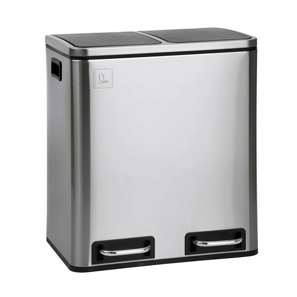 Poubelle tri sélectif 30L en acier inoxydable avec pédale et deux bacs