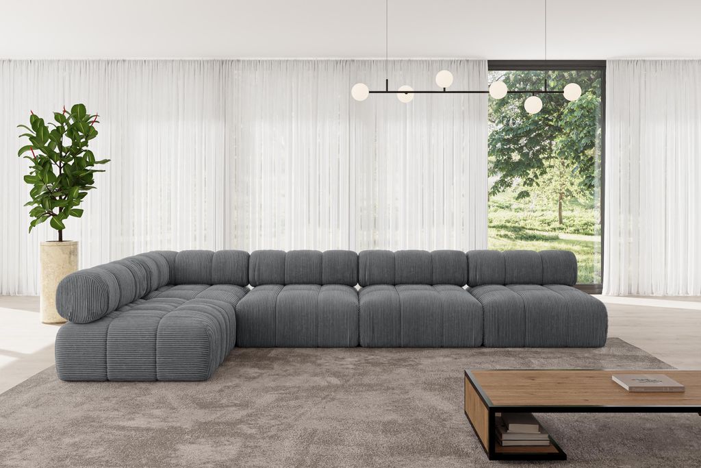 ALTDECOR Modulares Sofa Ecksofa in L-Form - Samaro-L3 - 380x190x70 cm Dunkelgrau universal, links/rechts Corner modular Sofa Eckcouch Couch Wohnlan...