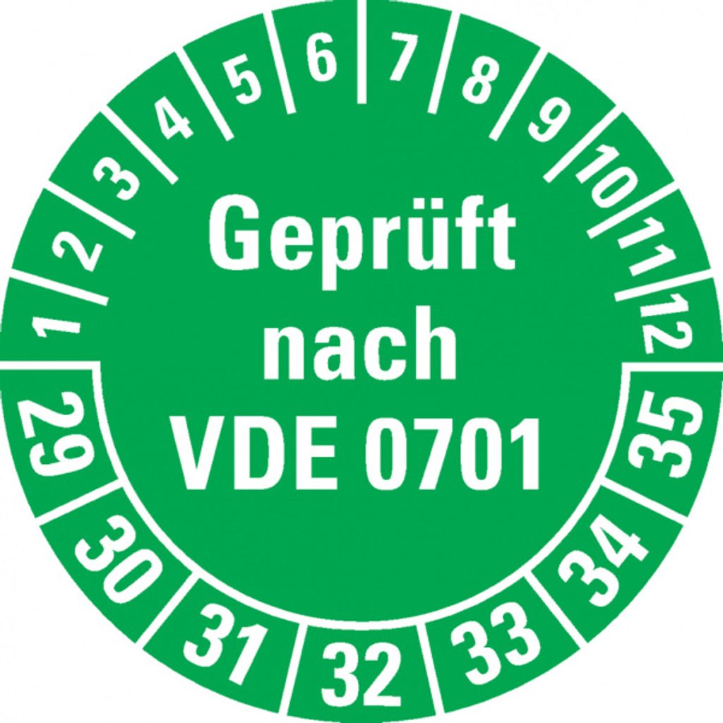 Dreifke Prüfplakette nach VDE 0701, 29-35, grün, Dokumentenfolie, Ø3...