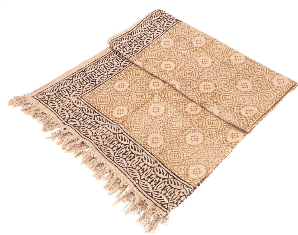 Blockdrucktuch, Handgearbeiteter Überwurf, Strandtuch 120*165 cm - Design 3, Creme-weiß, Baumwolle, Bettüberwurf, Sofa Überwurf