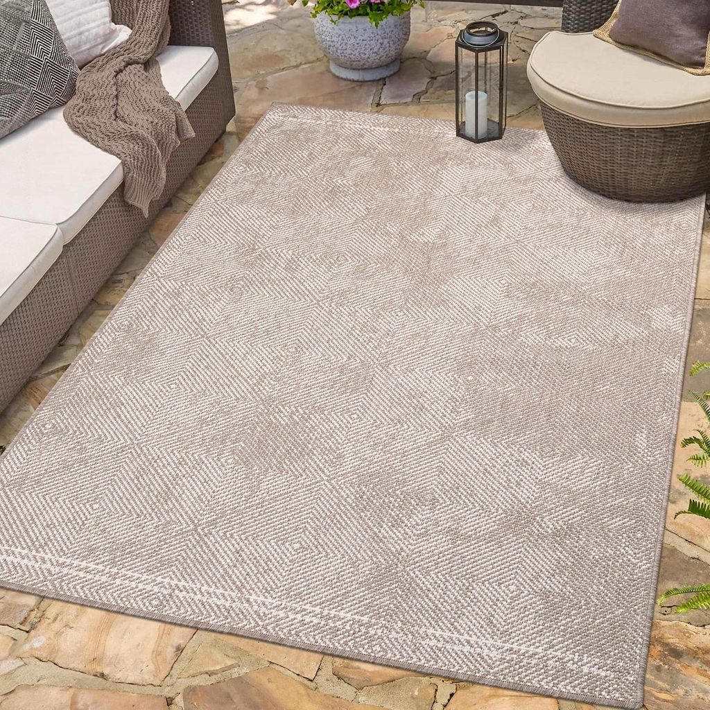 Teppich Outdoor Wetterfest - Beige - Wendeteppich - 160x230 cm - Rauten-Muster
