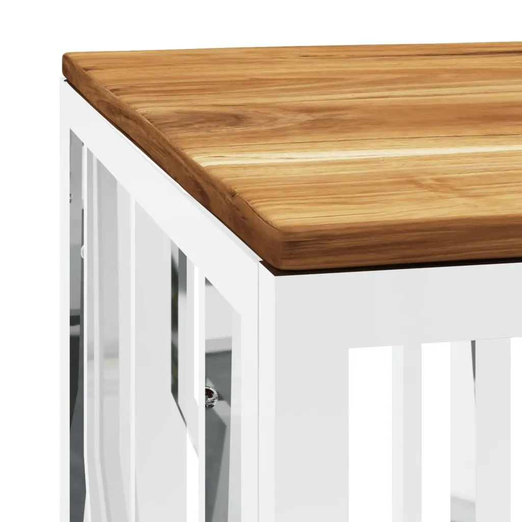Table Basse Luxe Acier Inoxydable Argenté et Plateau Acacia Véritable - 5