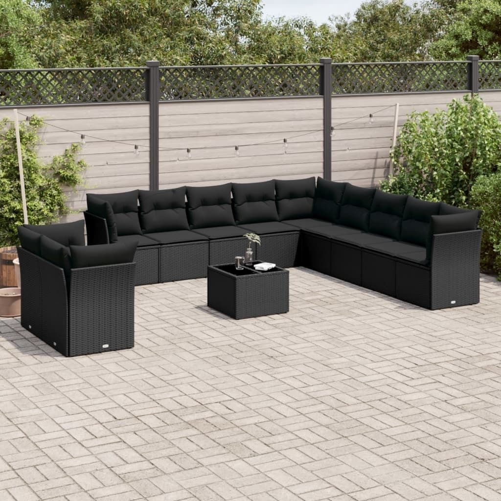 Design 12-tlg. Garten-Sofagarnitur mit Kissen Schwarz Poly Rattan, Gartenmöbel-Sets 2024