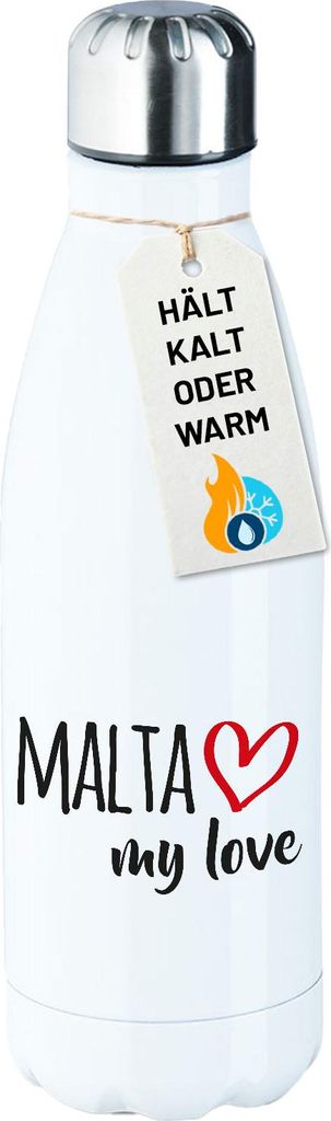 Huuraa Trinkflasche Malta my love 500ml White Edelstahl Wasserflasche Trinkflasche Geschenkidee