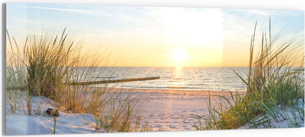DEQORI Glasbild Echtglas 125x50 cm 'Abendsonne an der Ostsee' Wandbild Bild modern Deko
