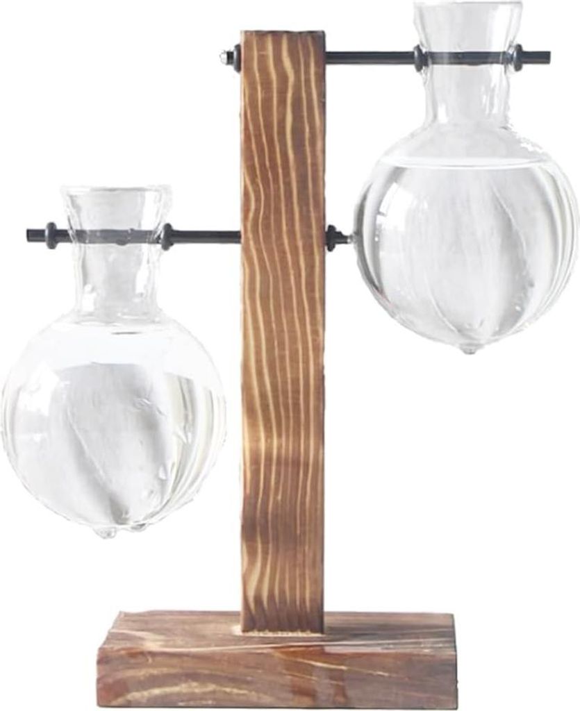 Hydrokulturvase aus Holz - Glasröhrenvase - 2 Stück