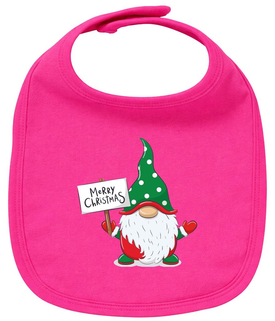 Huuraa Baby Lätzchen Wichtel Merry Christmas Cherry Pink Klettverschluss Baumwolle Latz Geschenkidee