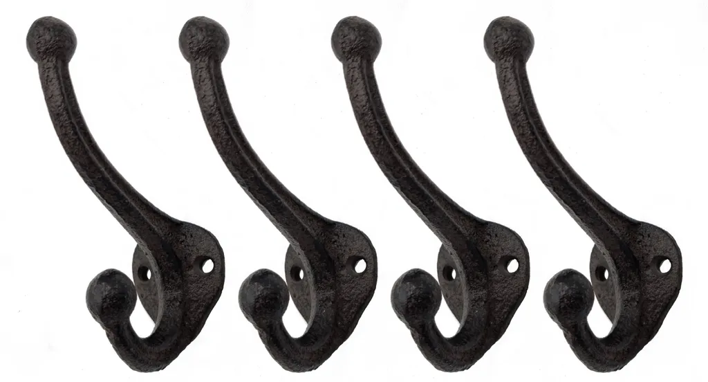 Set 4 Ganci Parete Ghisa Vintage Doppio Gancio 11cm Appendiabiti Robusto