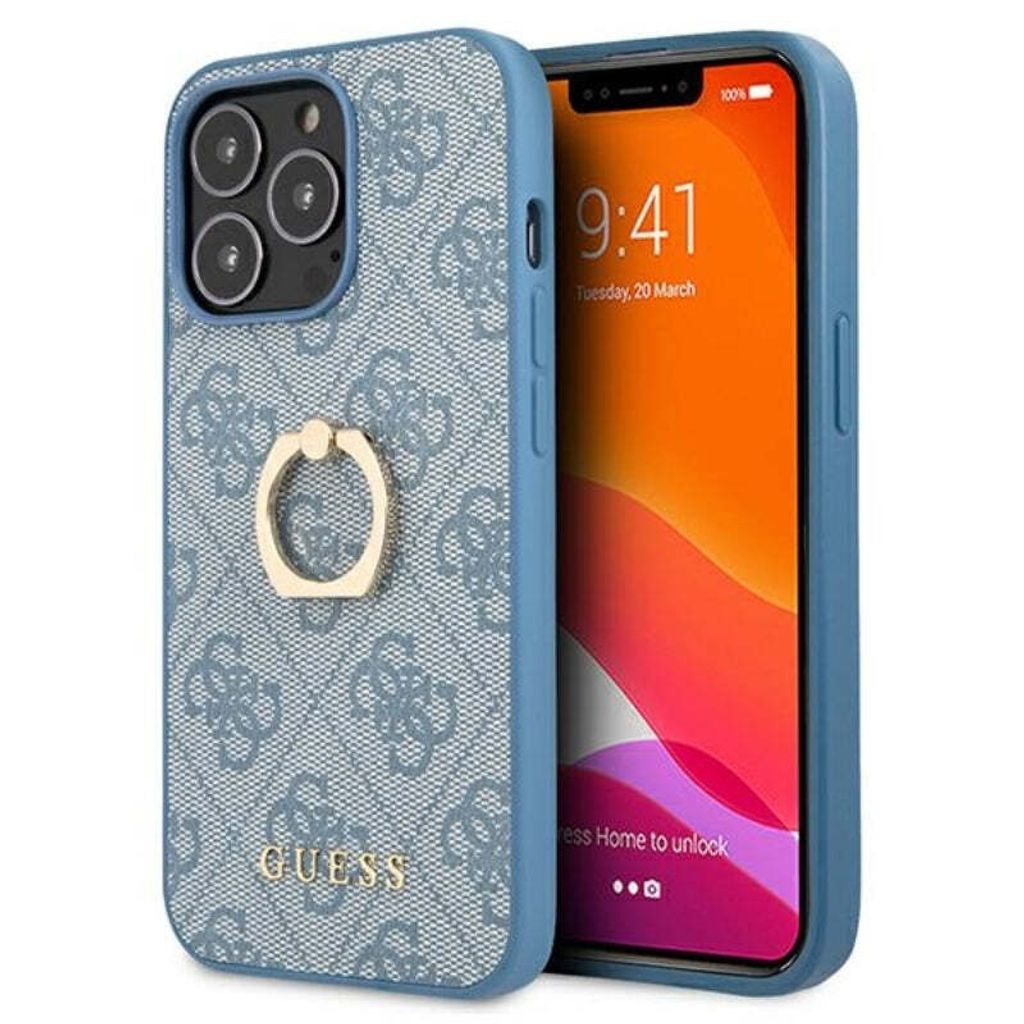 Guess GUHCP13X4GMRBL iPhone 13 Pro Max 6,7" blau/blaues Hardcase 4G mit Ringständer Schutzhülle