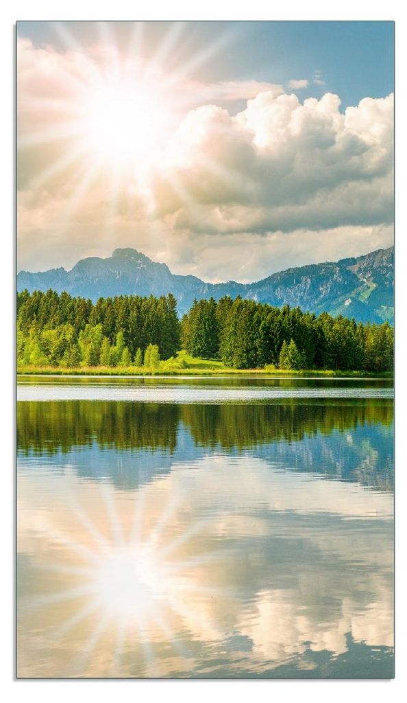 Wallario Herdabdeckplatte aus Glas 1-teilig, Größe 30x52 cm Bergsee mit Spiegelung