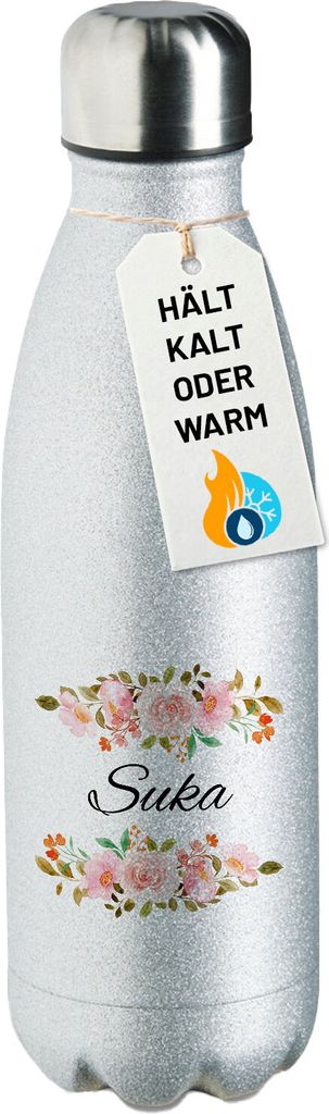 Huuraa Trinkflasche Suka russisch Blumen 500ml Silver Edelstahl Wasserflasche Trinkflasche Geschenkidee