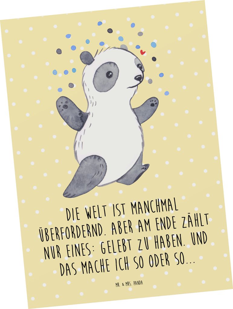 Mr. & Mrs. Panda Postkarte Panda Bipolar - Gelb Pastell - Geschenk, Postkarten, Ansichtskarten, Bipolare Störung, Grußkarte, Ansichtskarte, bildk...