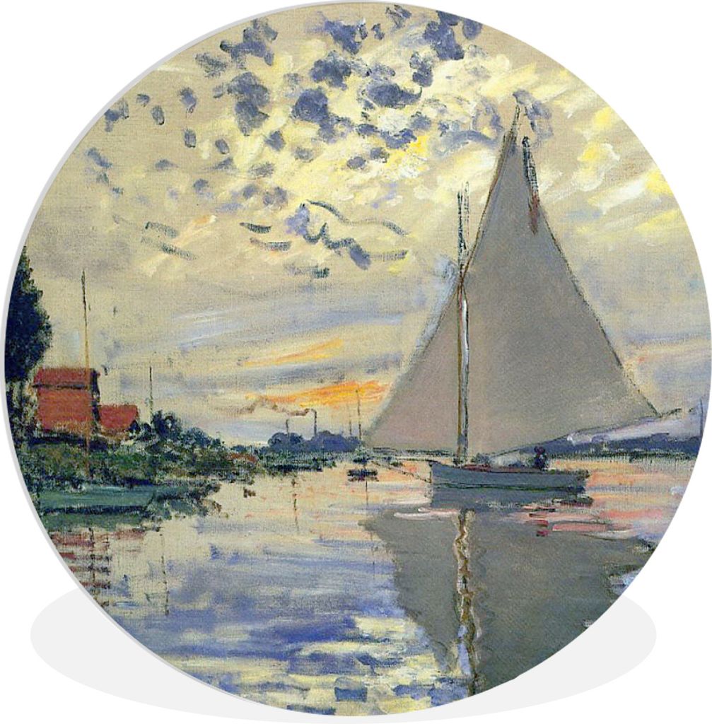 MuchoWow Rundes Wandbild - Runde Bilder Segelboot bei Le Petit-Gennevilliers - Gemälde von Claude Monet Ø 60 cm Kreis Wanddekoration Kunststoff...