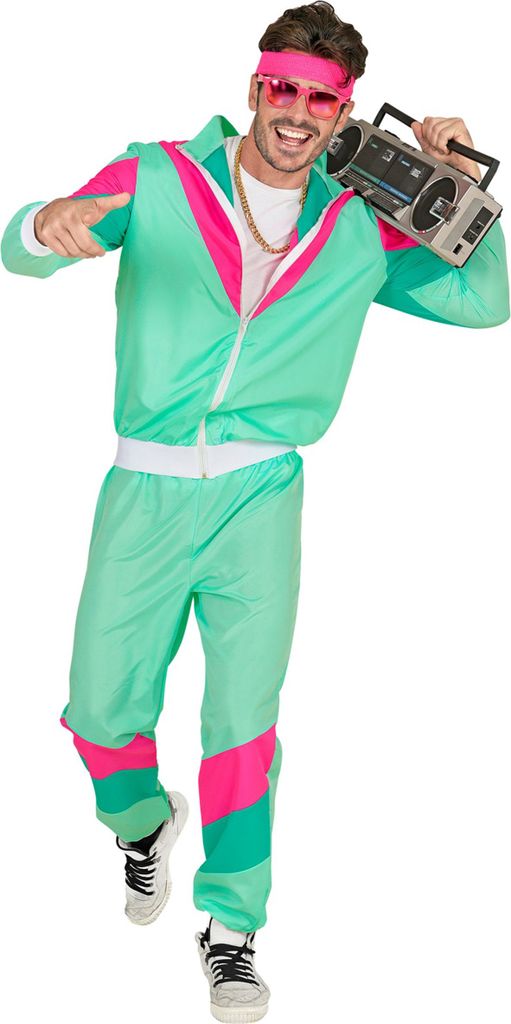 WIDMANN Erwachsenenkostüm 80er Jahre Trainingsanzug türkis Größe XXL