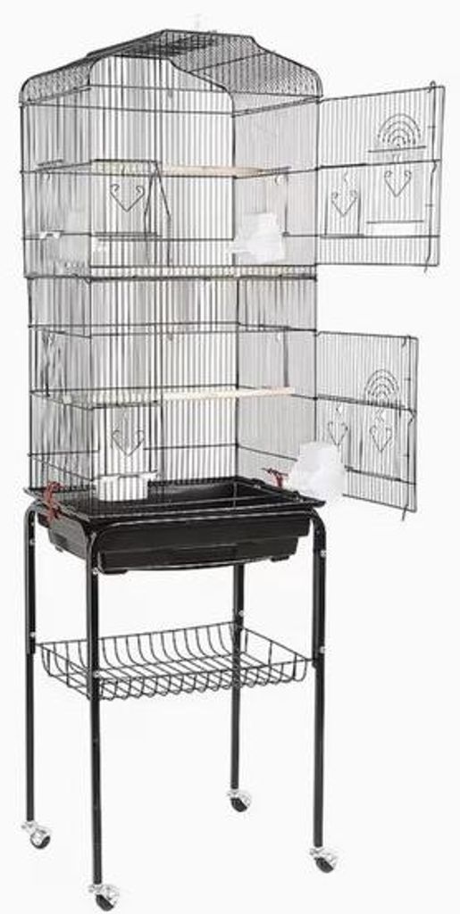 Mobiler Vogelkäfig auf Rädern | Papageiai- und Vogelkäfig mit Aufbewahrungsraum und abnehmbarer Basis | Für Innen- und Außenbereich | Metall, ...