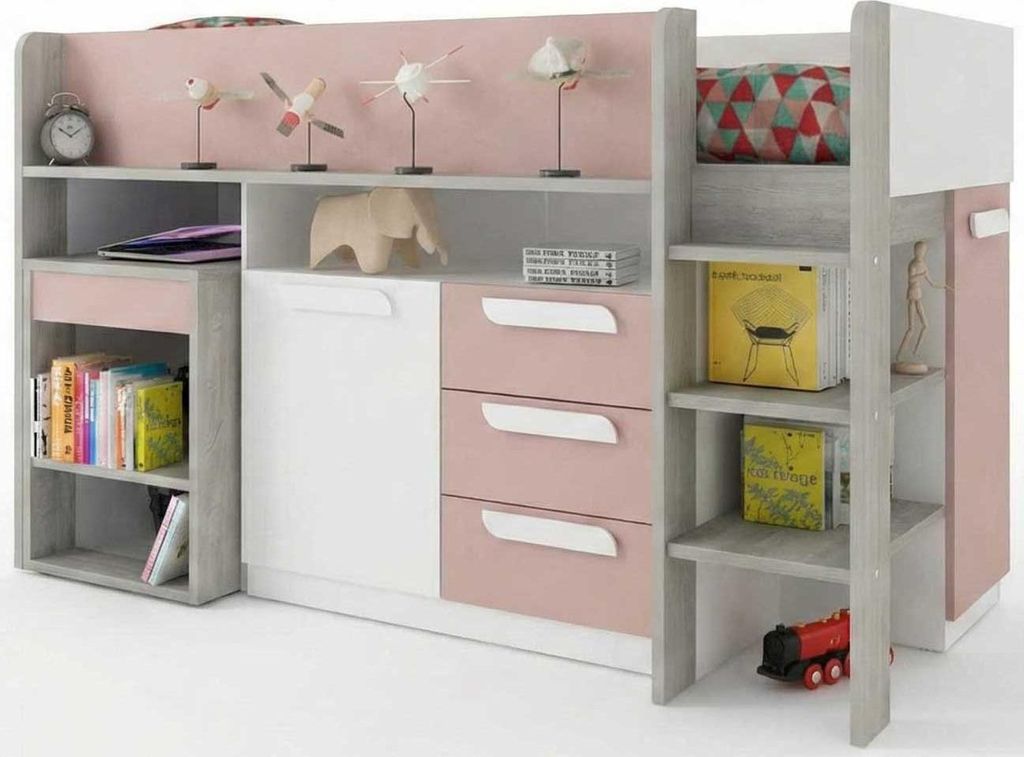 Halbhochbett Beau 90x200 mit Schreibtisch - altrosa Produktbild 