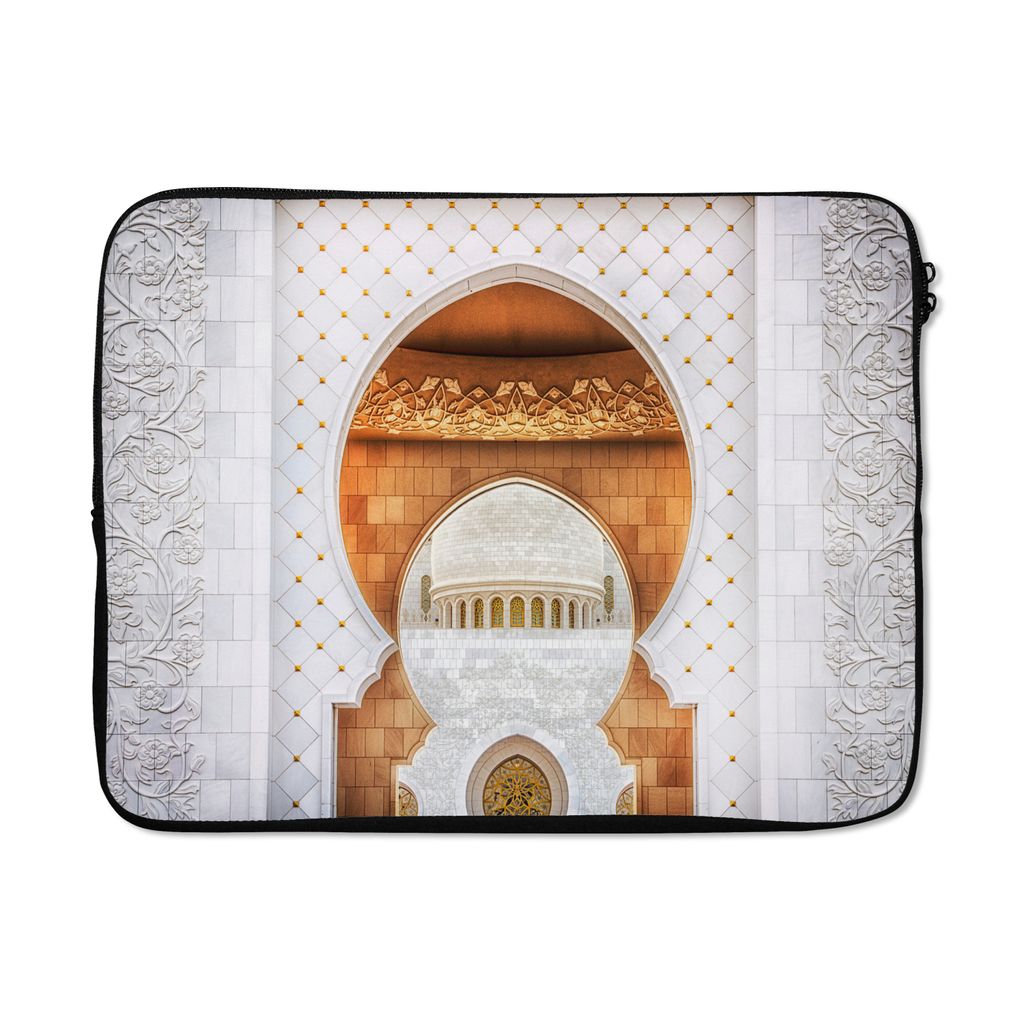 MuchoWow Laptop Hülle 17 Zoll Laptoptasche Tor - Architektur - Weiß - Gold - Zipper - Schutzabdeckung