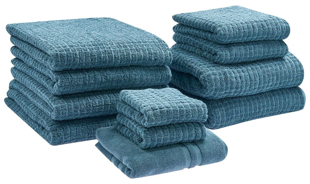 BELIANI Badehandtuch Set mit Badematte 11-teilig Blau Baumwolle Frottee Handtücher in verschiedenen Größen Badteppich Bad Ausstattung Accessories