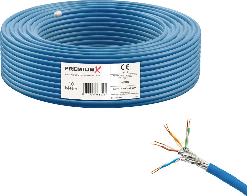 PremiumX 10m CAT 8 Netzwerkkabel Simplex LAN Kabel Ethernet Datenkabel
