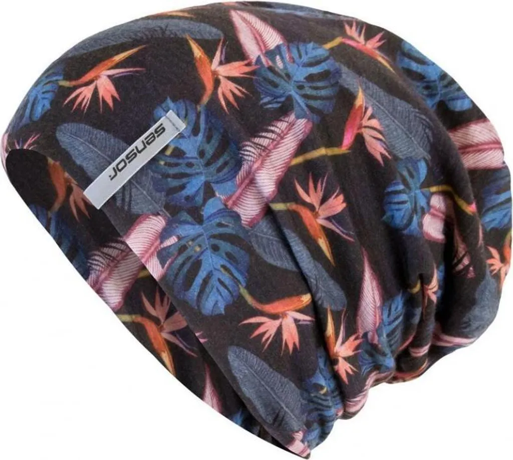 Berretto Sensor Merino Impress nero fiori Taglia L 20200084-02