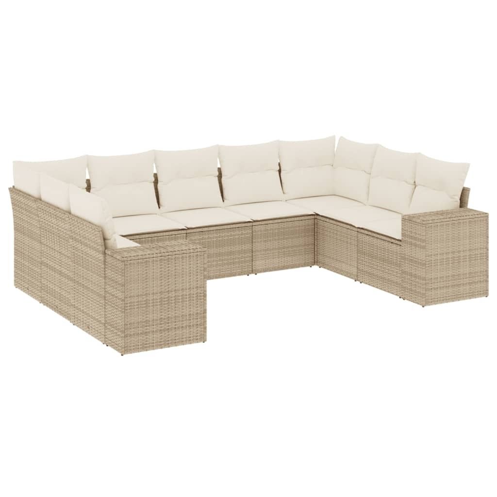 vidaXL 9-tlg. Garten-Sofagarnitur mit Kissen Beige Poly Rattan