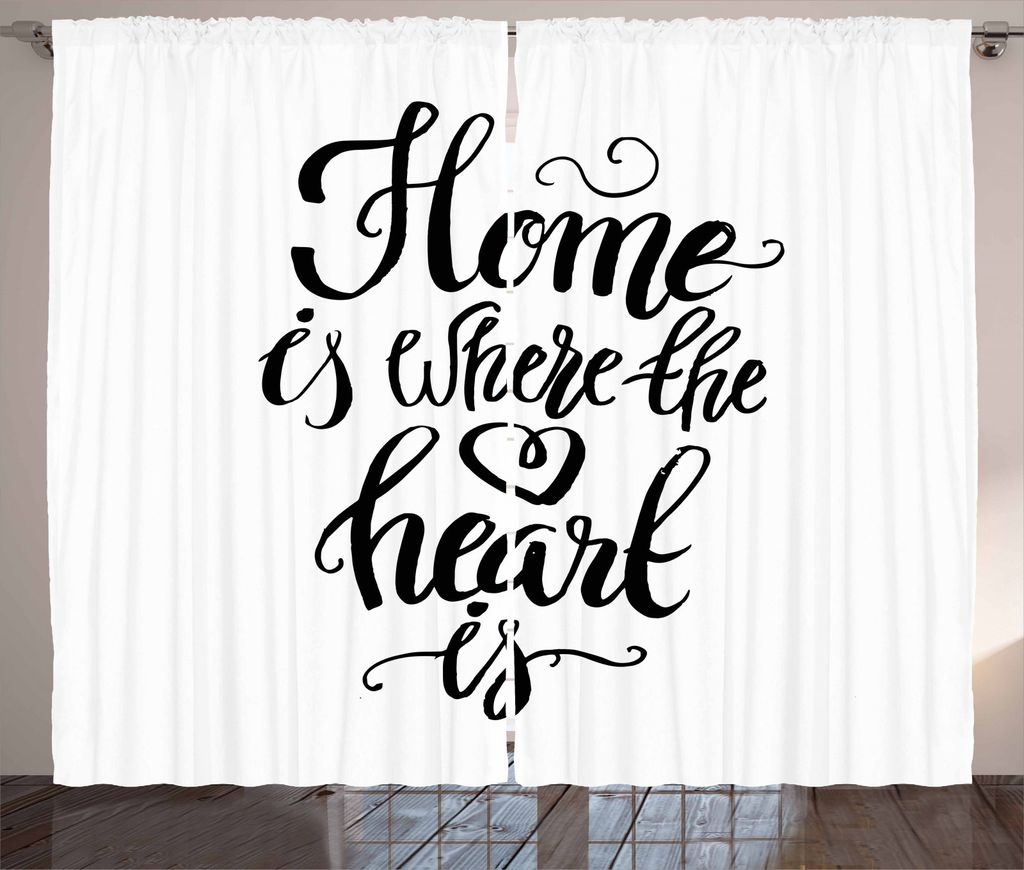 ABAKUHAUS Trautes Heim, Glück allein Rustikaler Vorhang, monochrome Text, Wohnzimmer Universalband Gardinen mit Schlaufen und Haken, 280 x 245 cm,...