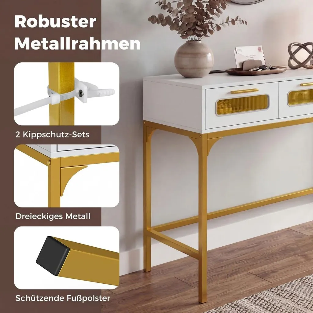 Table Console Blanche avec LED Multicolores et Multiprise Intégrée 90cm - 4