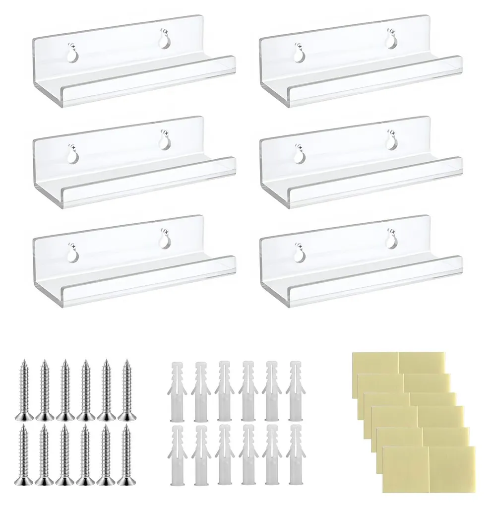 Lot de 6 Supports Muraux Vinyles en Acrylique - Présentoir Invisible