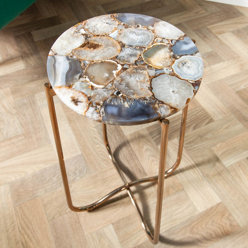 riess-ambiente Runder Beistelltisch NOBLE I 35cm Edelstein Achat klappbar goldenes Metallgestell Couchtisch Tisch