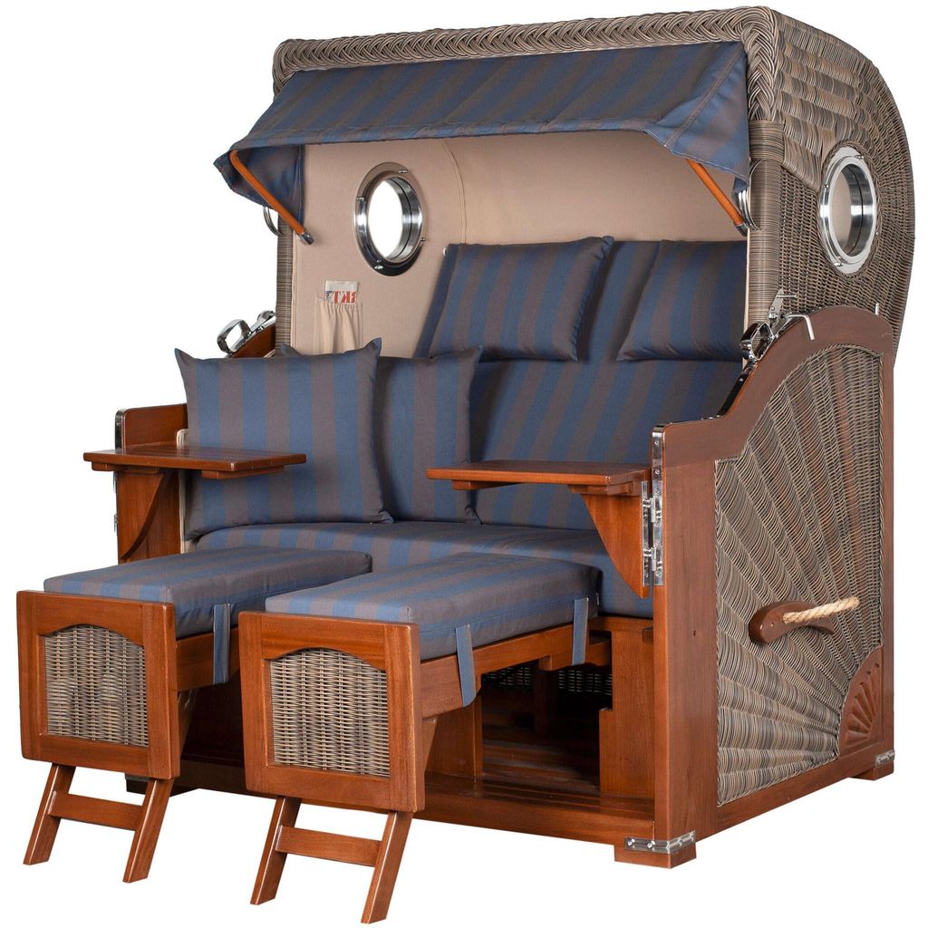 Strandkorb-Set - bene living - Ammersee Grande XL Mahagoni - PE grau - Modell 582 - inkl. Liftersystem