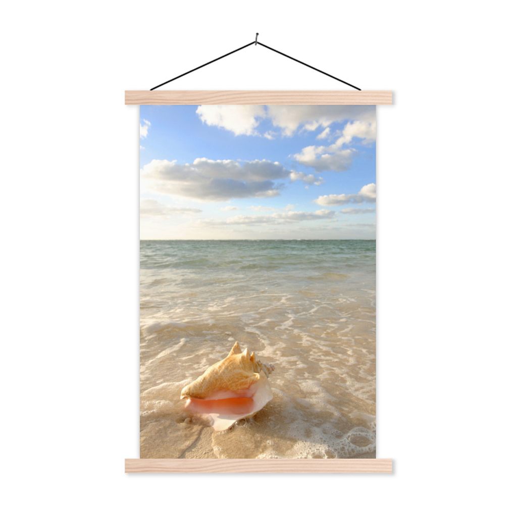 MuchoWow Textilposter Muschel - Meer - Himmel 120x180 cm mit holzfarbenen Rahmen - Textil-Plakat