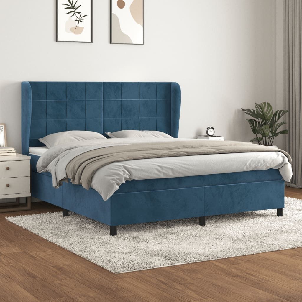 "Rabatt" Boxspringbett mit Matratze - 2 Personen - Strapazierfähiger Stoff - Dunkelblau 160x200 cm Samt - Klassische Betten CC5478