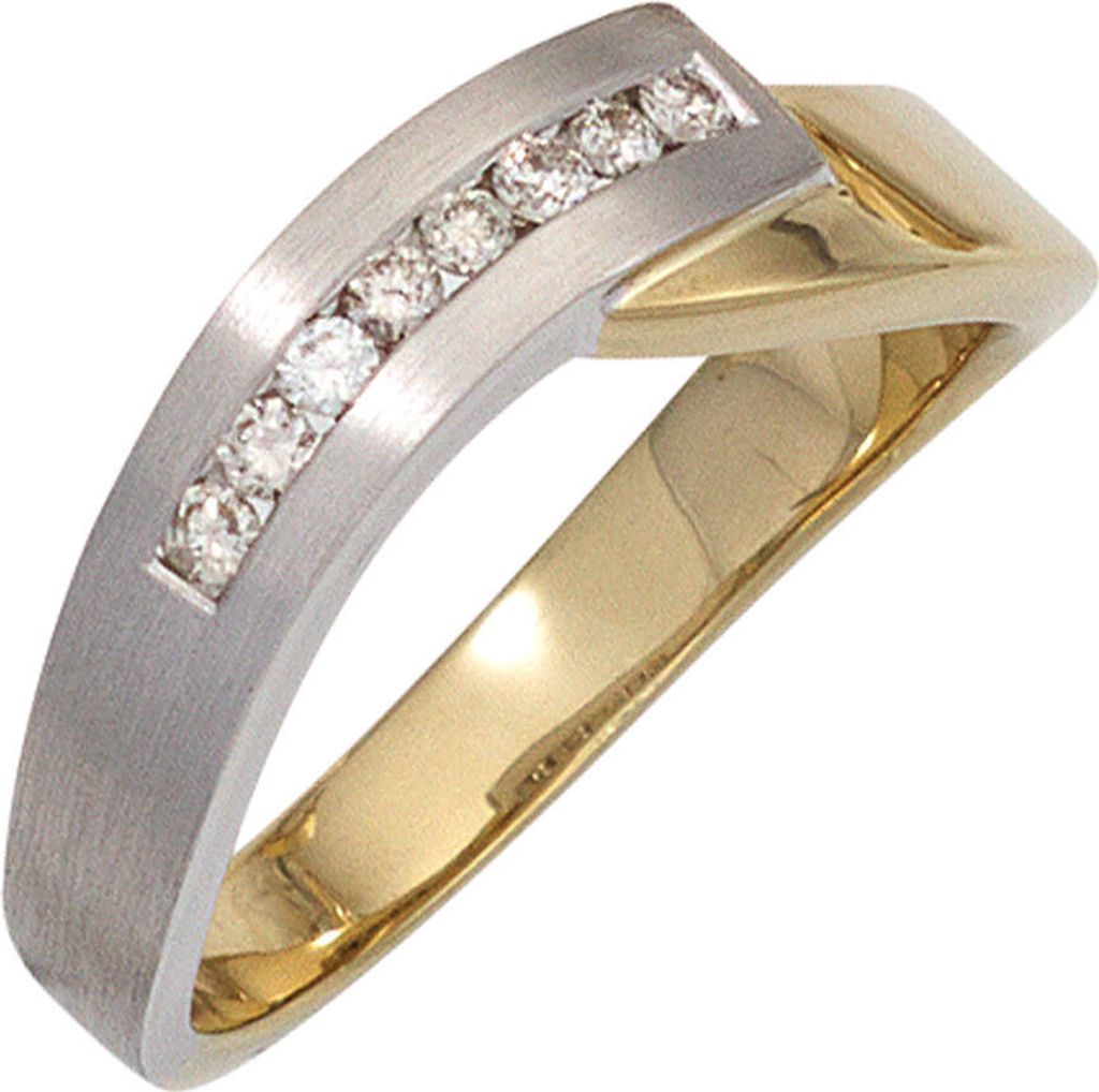 Ring Damenring mit 8 Diamanten Brillanten 585 Gold Gelbgold Weißgold bicolor Innenumfang 56mm Ø17.8mm