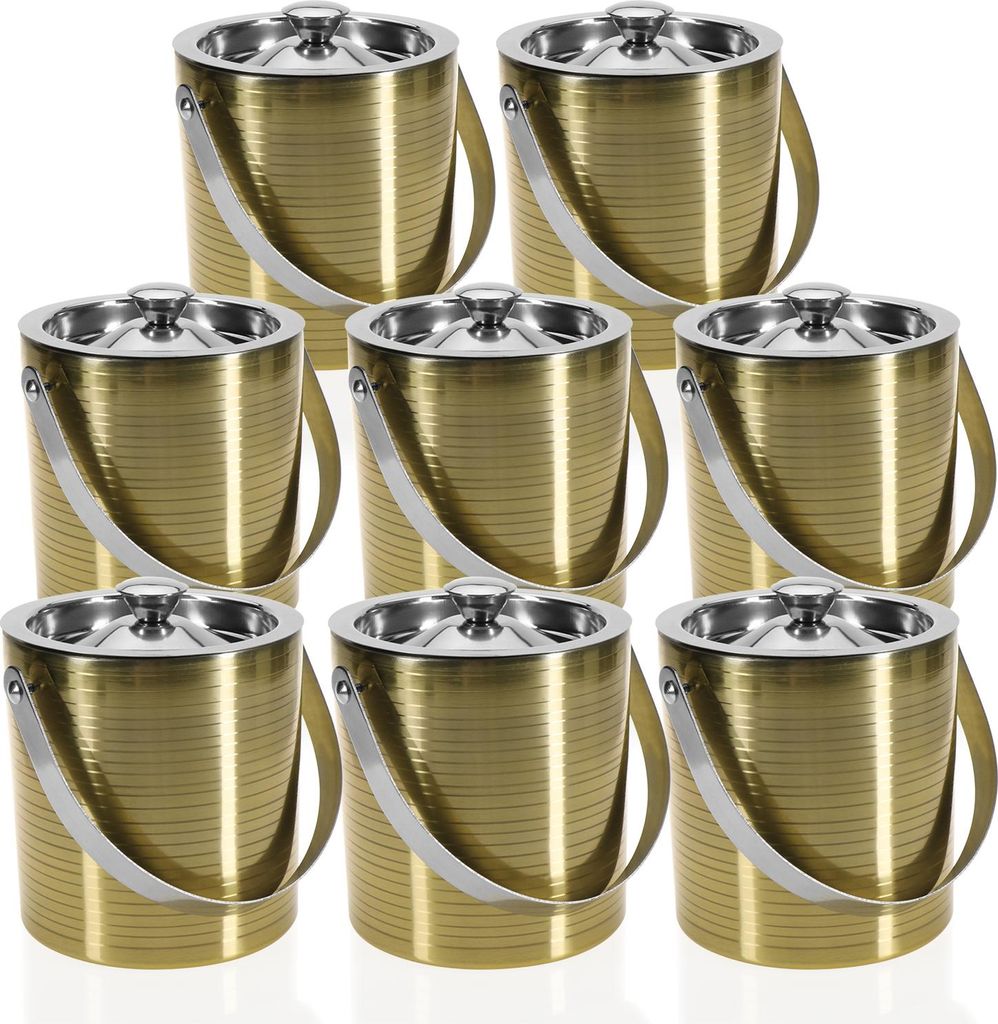 com-four 8x Eis-Eimer aus Edelstahl - Eis-Würfel-Behälter doppelwandig mit Deckel und Henkel - Sekt & Weinkühler - Kühlschale für Obst, Gem...