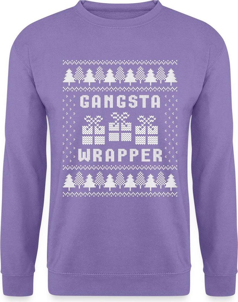 Spreadshirt Gangsta Wrapper Ugly Christmas Style Uni Pullover, XXL, Lavendel