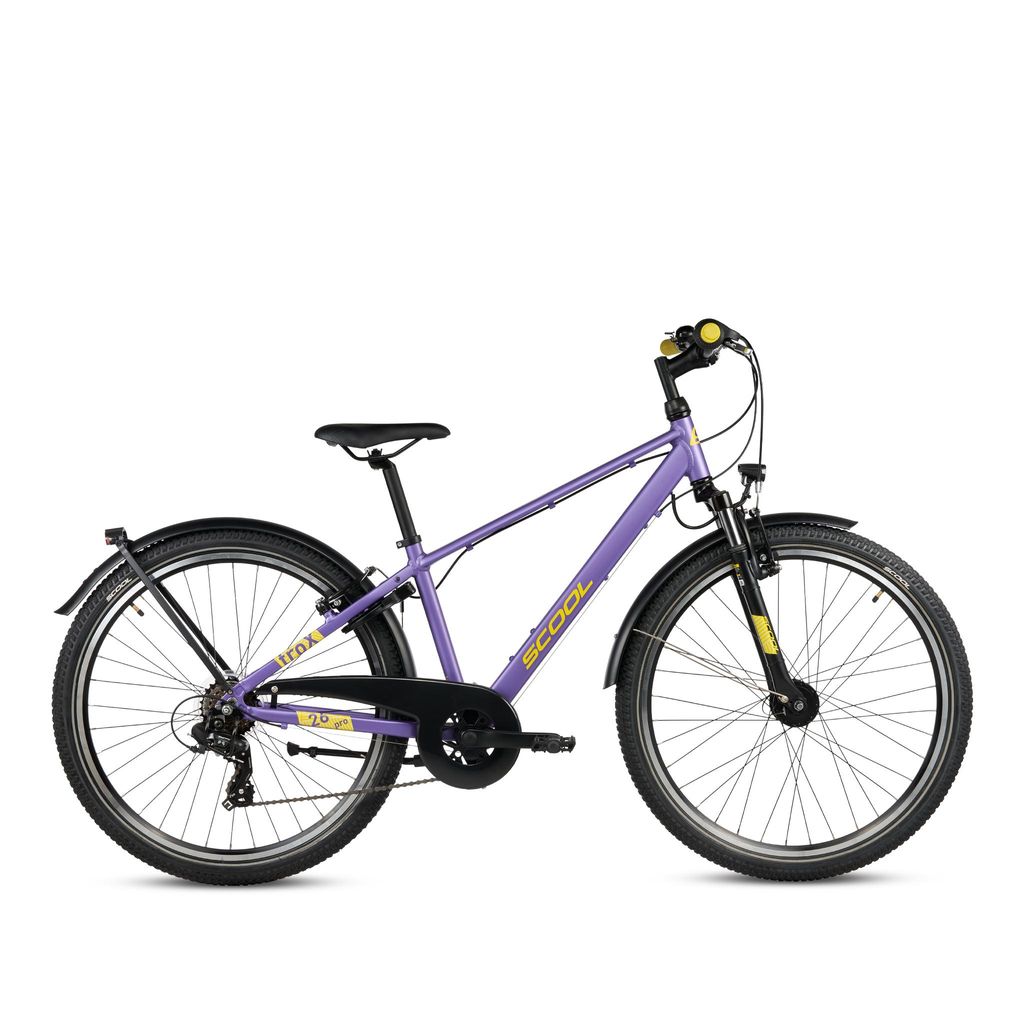 26 Zoll Kinderfahrrad, 7-Gang (K7), Aluminium (PRO), MTB Kinderfahrrad, S’COOL troX pro, ab 10 Jahre, 140–160 cm, Lila/Gelb