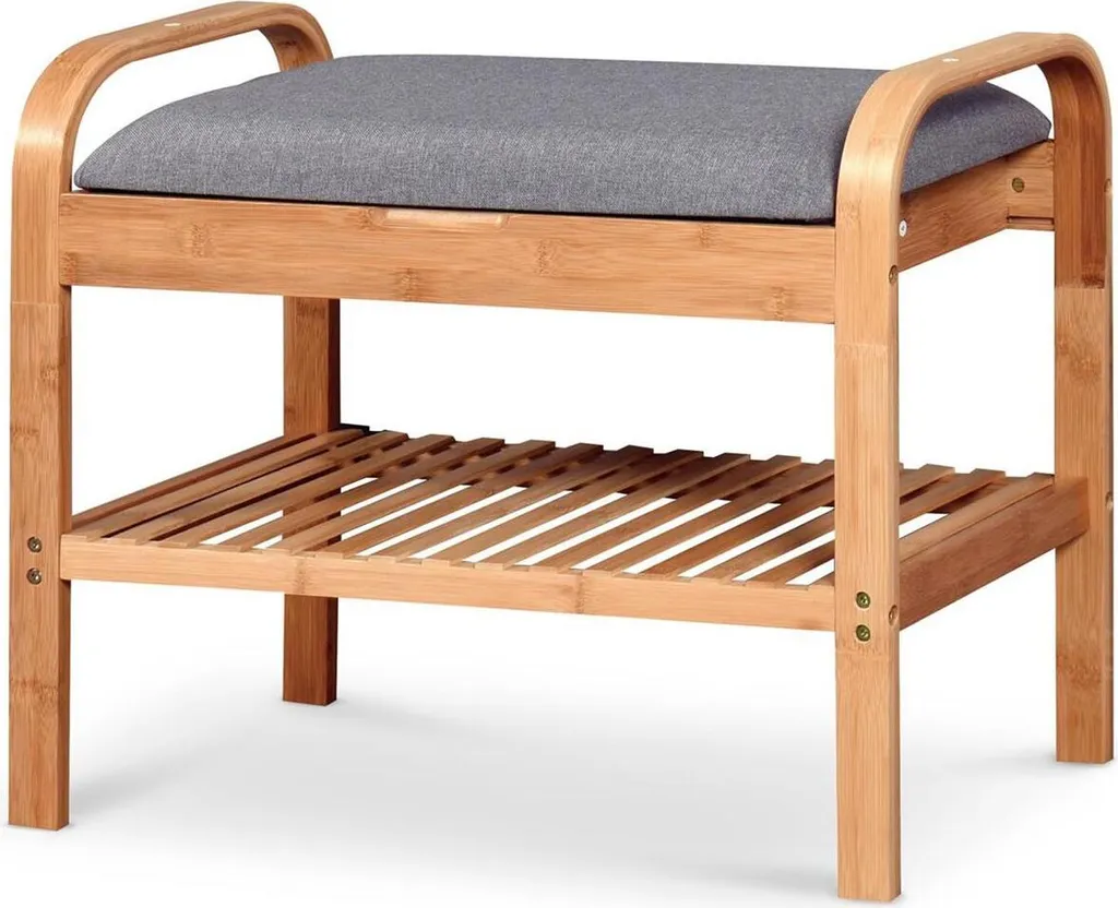 Banc d'Entrée avec Étagère à Chaussures et Assise Rembourrée Grise