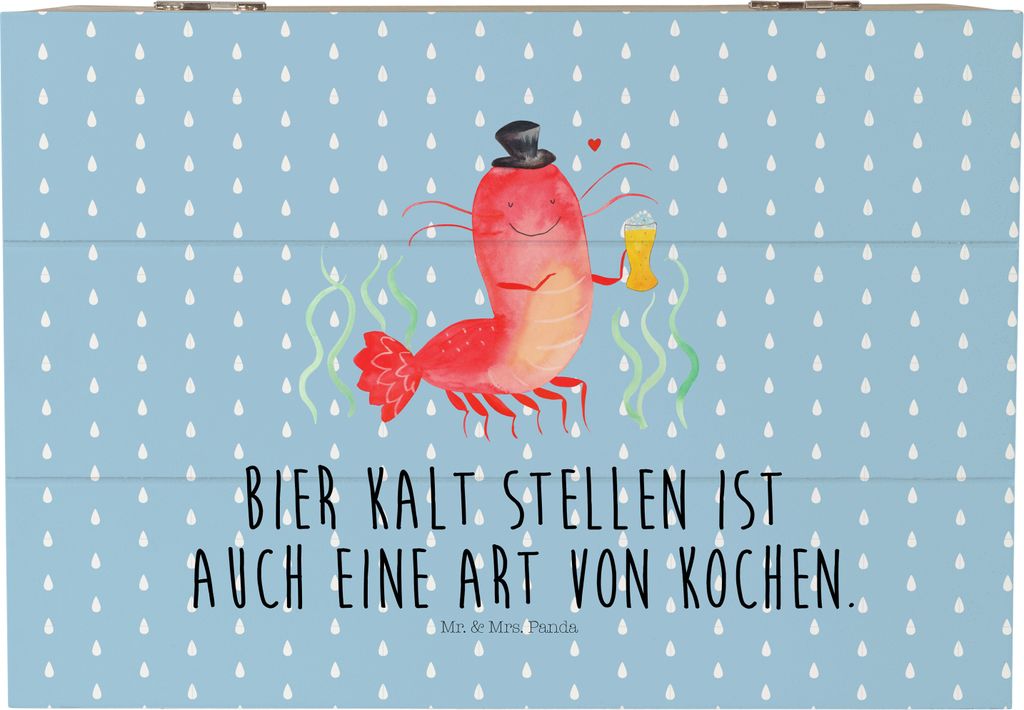 Mr. & Mrs. Panda Holzkiste Hummer Weizen 22 x 15 cm - Blau Pastell - Geschenk, Geschenkbox, Kneipe, Garnelen, Meer, Wirtschaft, schmuckkiste, Box, ...