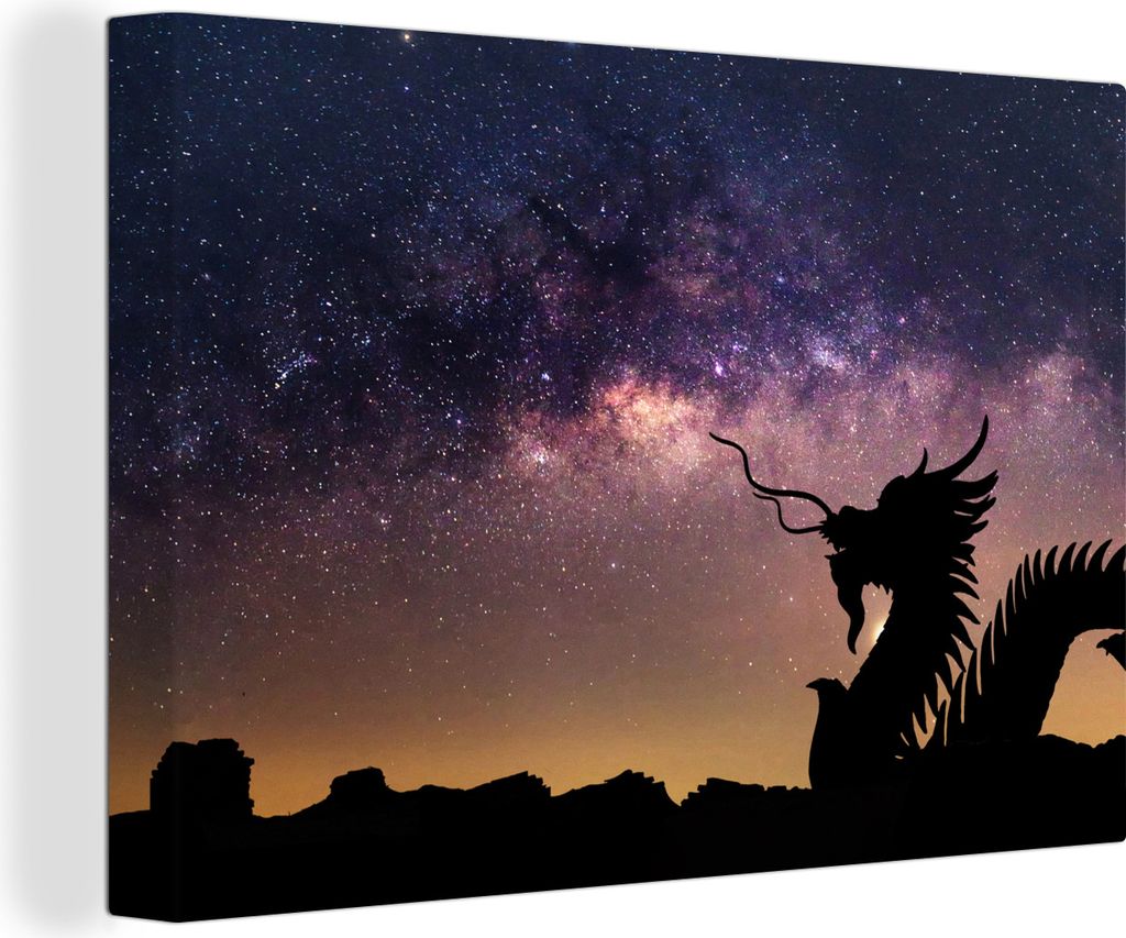 OneMillionCanvasses - Leinwandbilder - 140x90 cm, Chinesischer Drache mit Blick auf die Milchstraße, Wandbilder Kunstdruck Wanddekoration