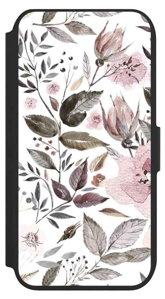 NIVOCASE Klapphülle für Apple iPhone 7 Handyhülle aus Kunst Leder NIVOflip schwarz Blumen Pastell Wasserfarbe