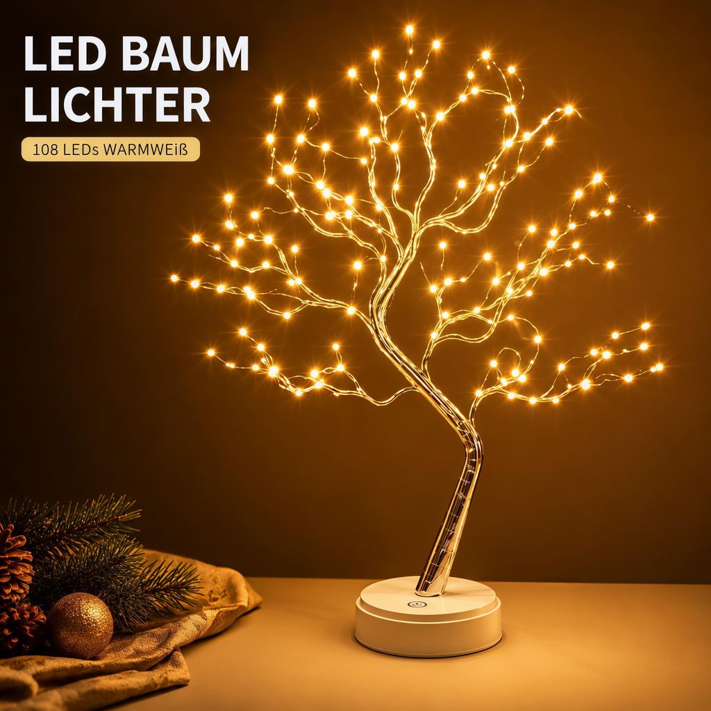 108 LED Weihnachtsdeko Bonsai Baum Lampe, Warmweißes Produktbild 