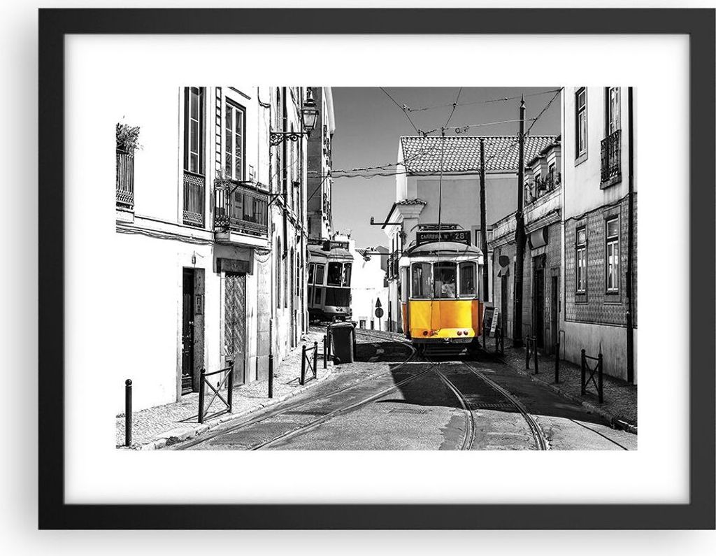 Gerahmtes Poster - Schwarzer Rahmen - Straßenbahn Portugal Lissabon - 40x30 cm - Wand Bild - Wanddeko - Wandbilder - Kunstposter - Wandposter - Bi...